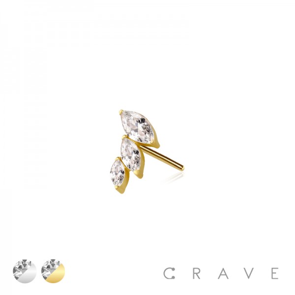 316L SURGICAL STEEL THREADLESS PUSH IN CZ MARQUISE FAN DROP TOP PART
